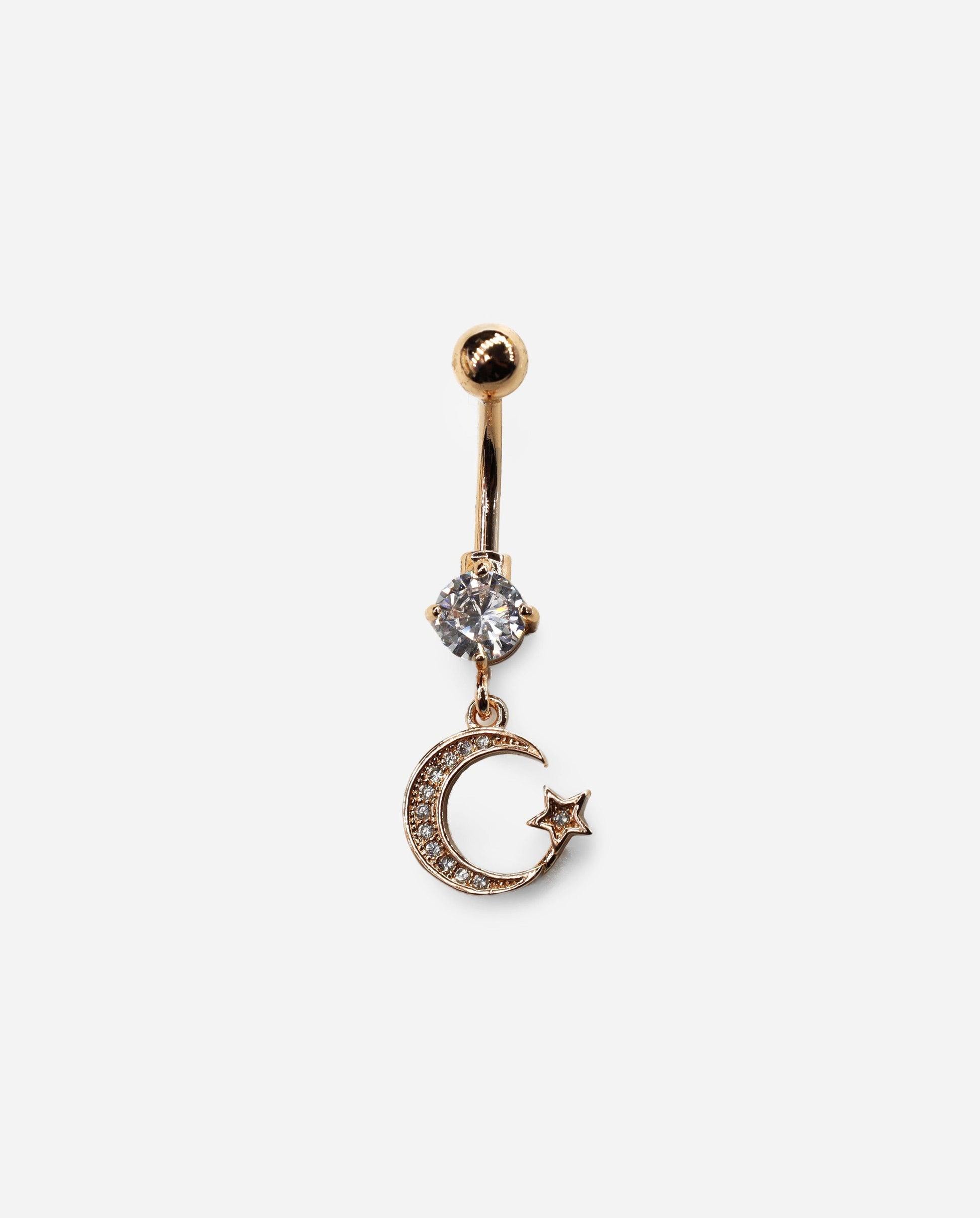 Gracias Dios Crescent Moon Star Dangle Belly Ring - Challenger Streetwear