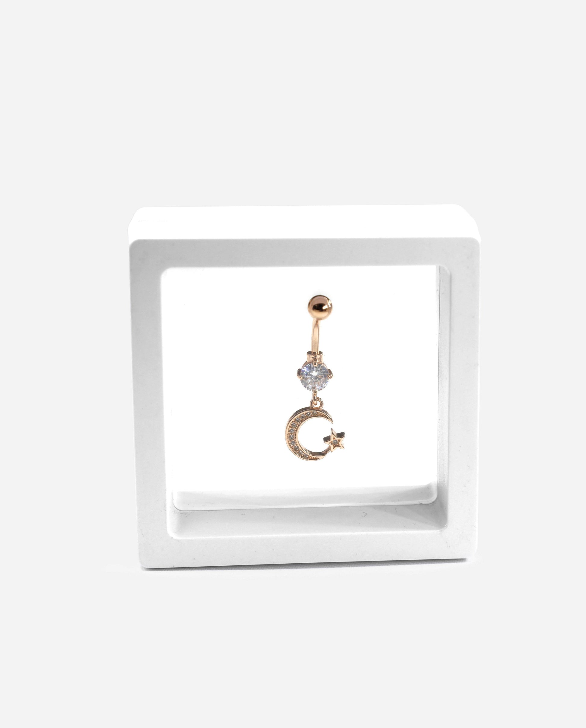 Gracias Dios Crescent Moon Star Dangle Belly Ring - Challenger Streetwear