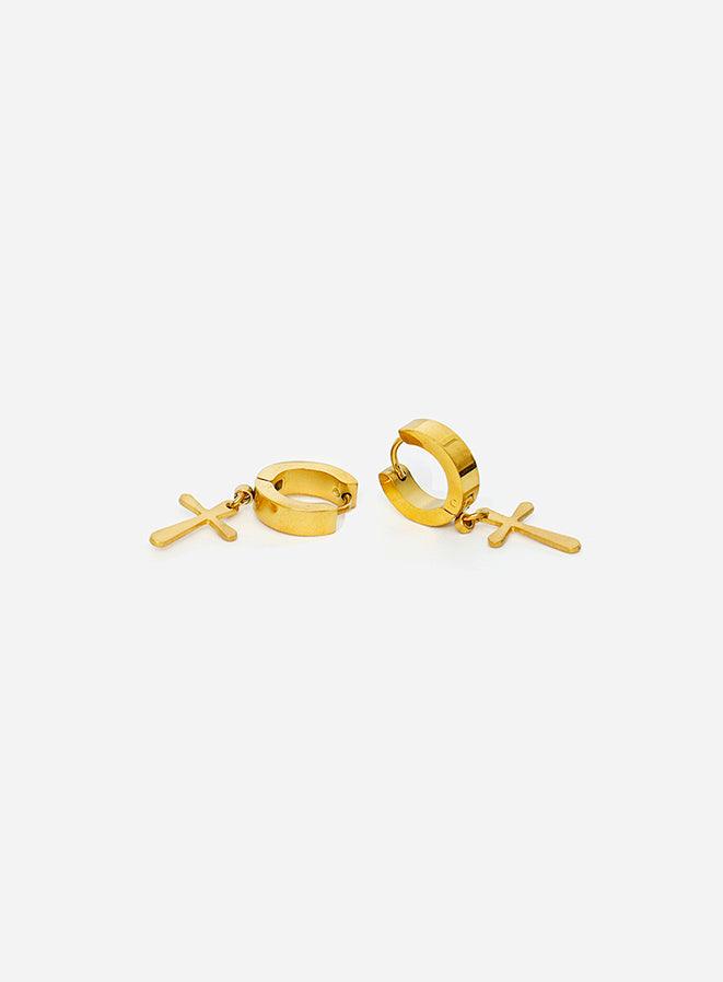 Gracias Dios Cross Egyption style Thick Hoop earring Gold - Challenger Streetwear