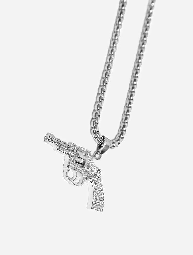 Gracias Dios Crystal Hand Gun Necklace Pendant with Chain - Challenger Streetwear