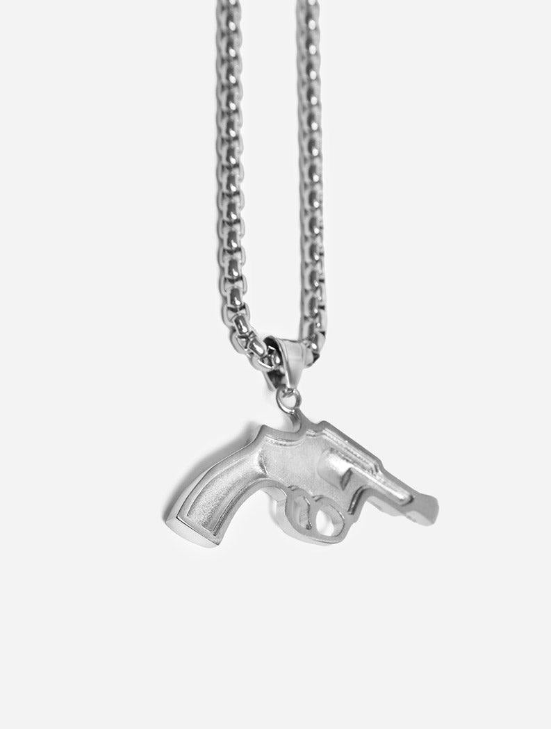 Gracias Dios Crystal Hand Gun Necklace Pendant with Chain - Challenger Streetwear