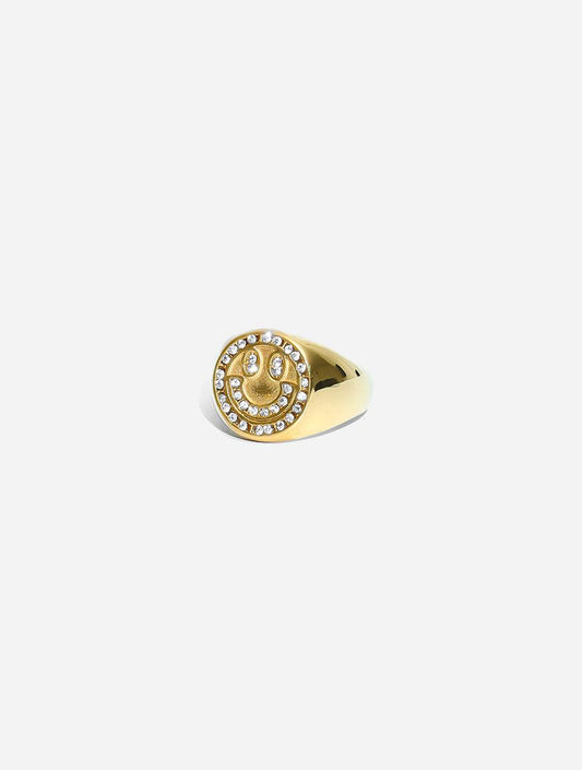 Gracias Dios Cubic Zircon Happy Face Ring - Challenger Streetwear