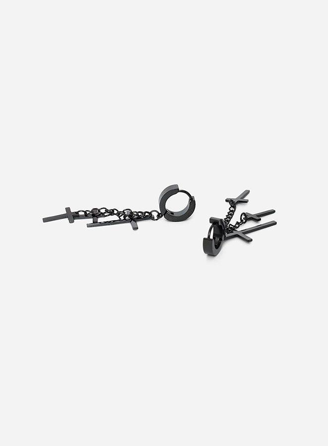 Gracias Dios Dangling Cross Huggie Hinged Earring - Challenger Streetwear