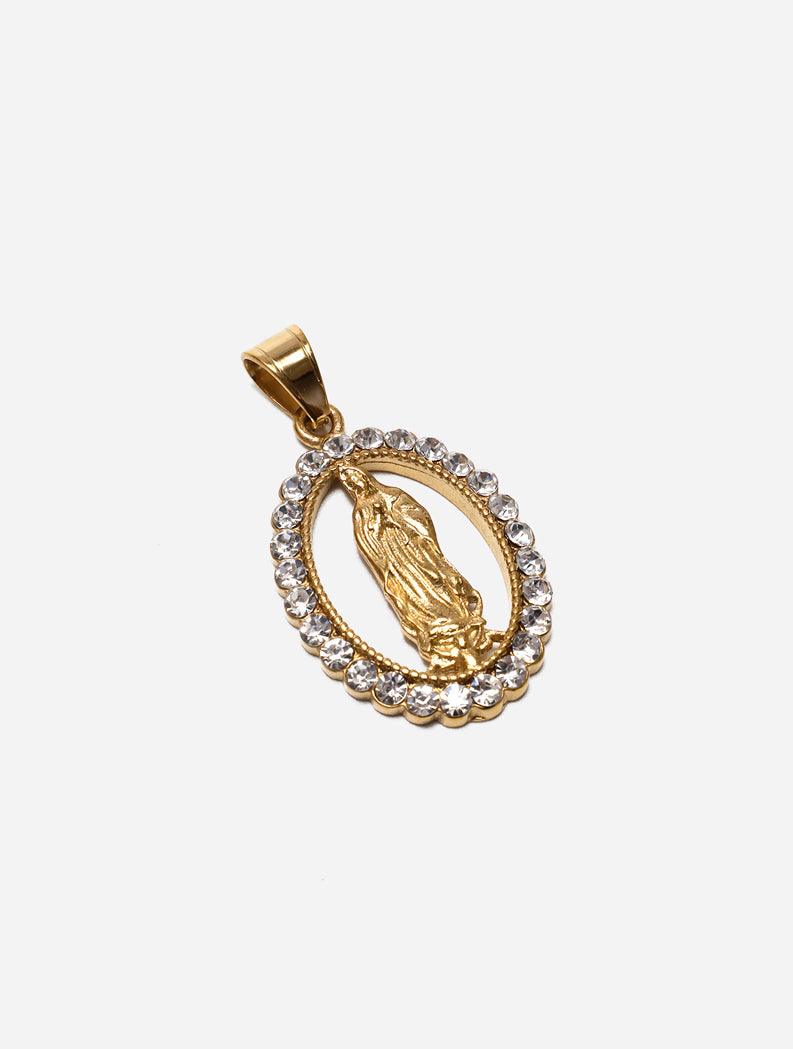 Gracias Dios Diamond Gold Virgin Mary Pendant - Challenger Streetwear