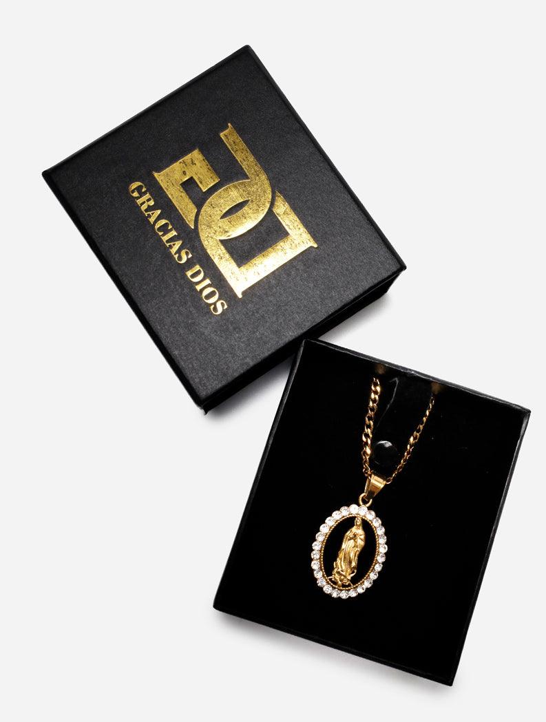 Gracias Dios Diamond Gold Virgin Mary Pendant - Challenger Streetwear