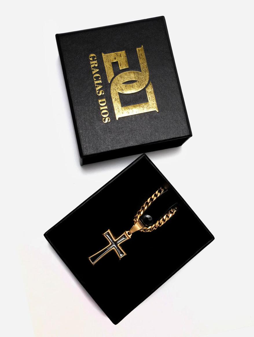 Gracias Dios GD Black and Gold Cross Pendant - Challenger Streetwear