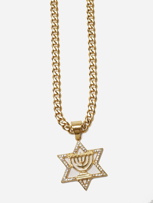 Gracias Dios GD Gold Hanukkah Diamante Star Pendant - Challenger Streetwear