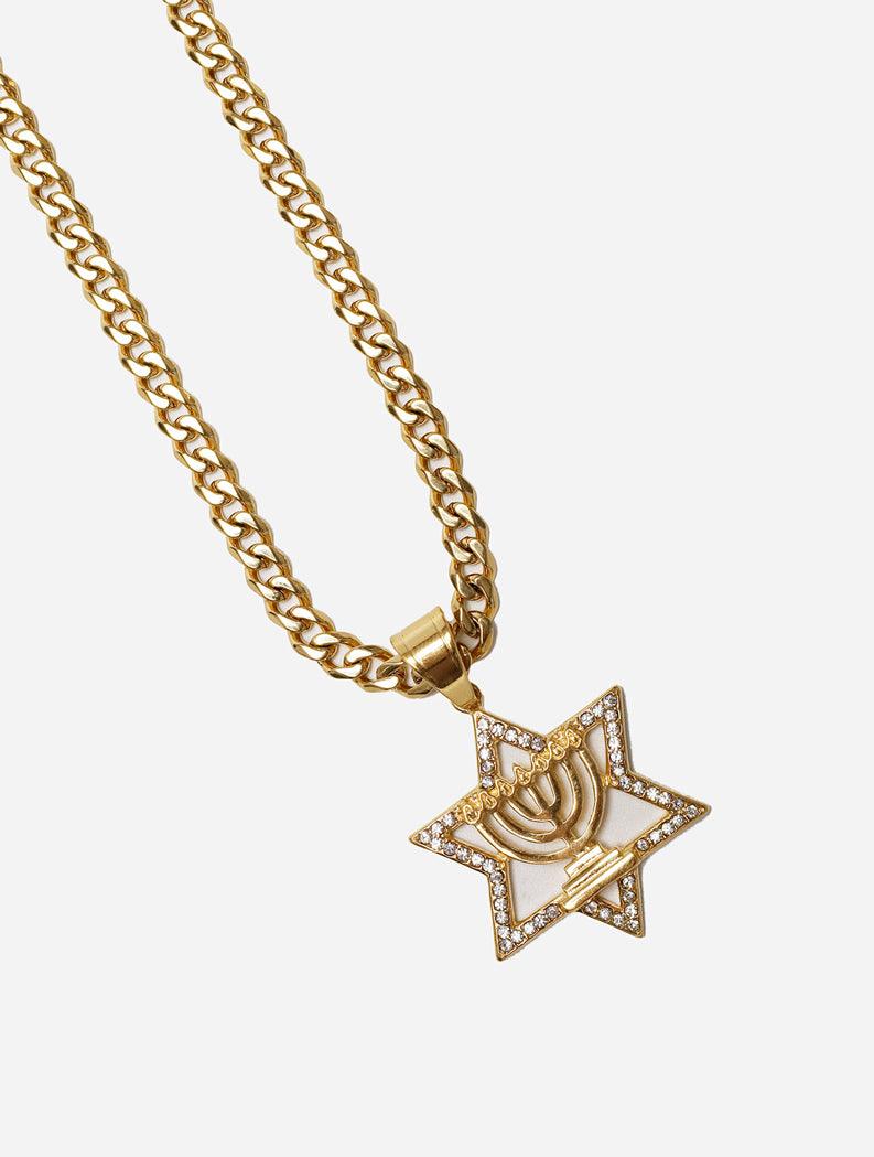 Gracias Dios GD Gold Hanukkah Diamante Star Pendant - Challenger Streetwear