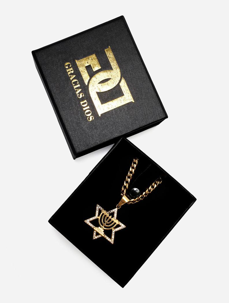 Gracias Dios GD Gold Hanukkah Diamante Star Pendant - Challenger Streetwear