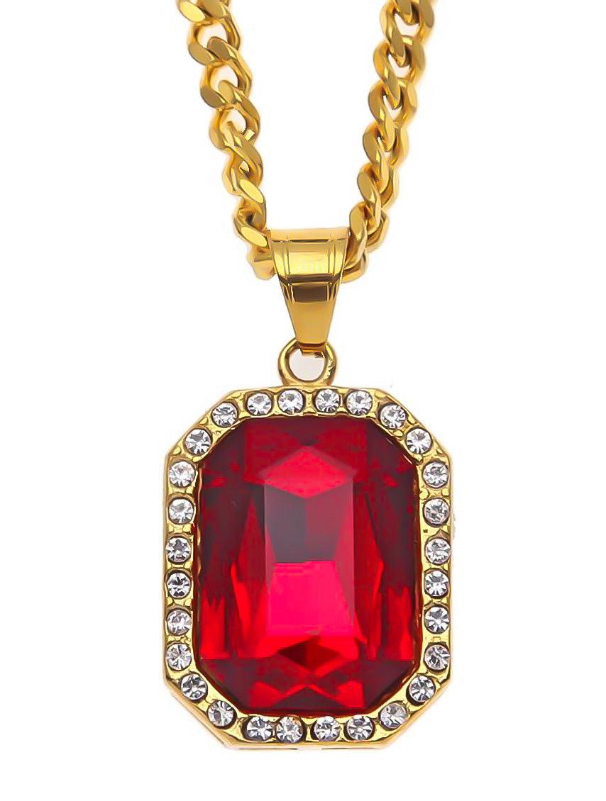 Gracias Dios GD Red Rhinestone Diamante Pendant - Challenger Streetwear