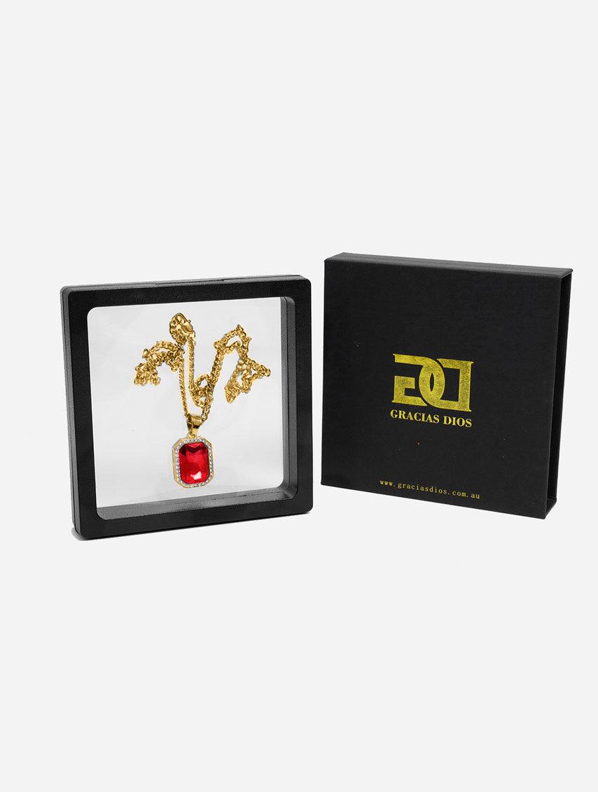 Gracias Dios GD Red Rhinestone Diamante Pendant - Challenger Streetwear