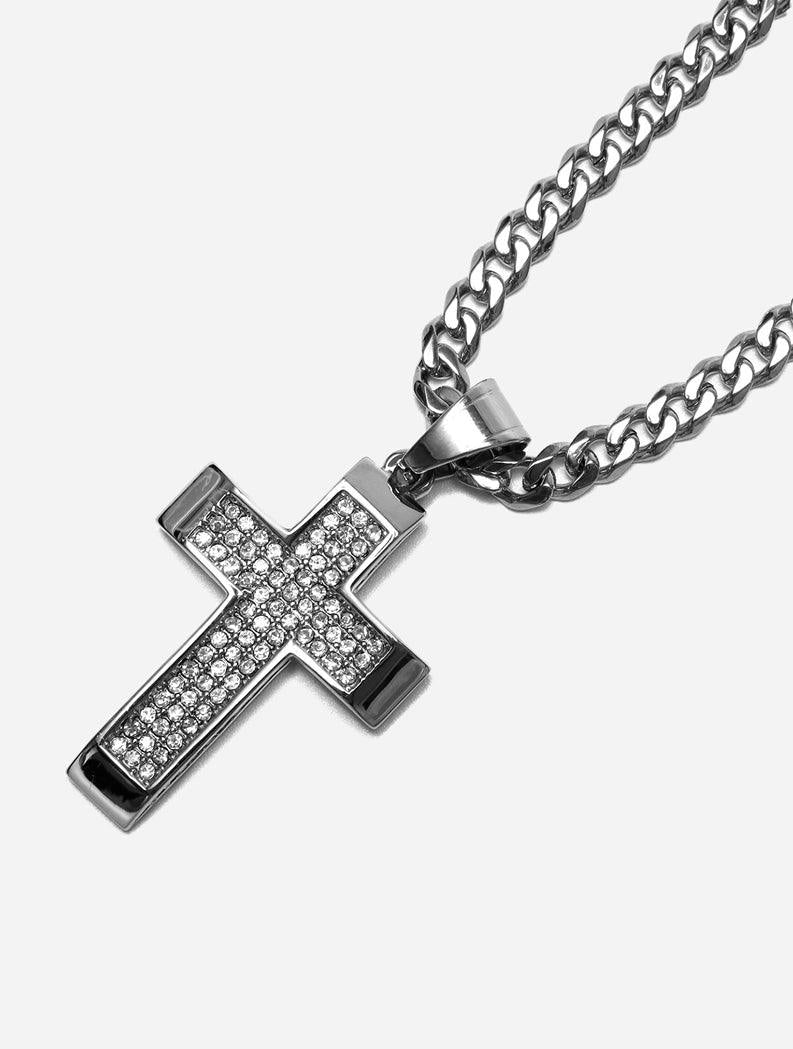 Gracias Dios GD Round Diamante Religious Cross Pendant - Challenger Streetwear