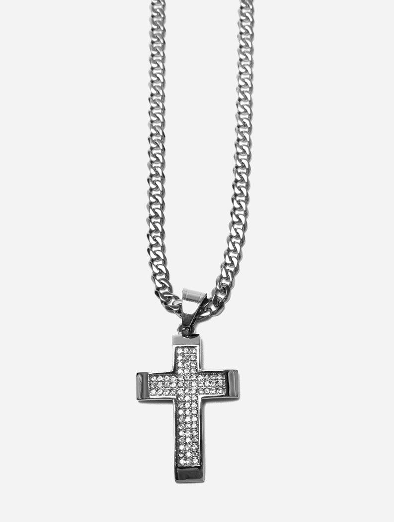 Gracias Dios GD Round Diamante Religious Cross Pendant - Challenger Streetwear