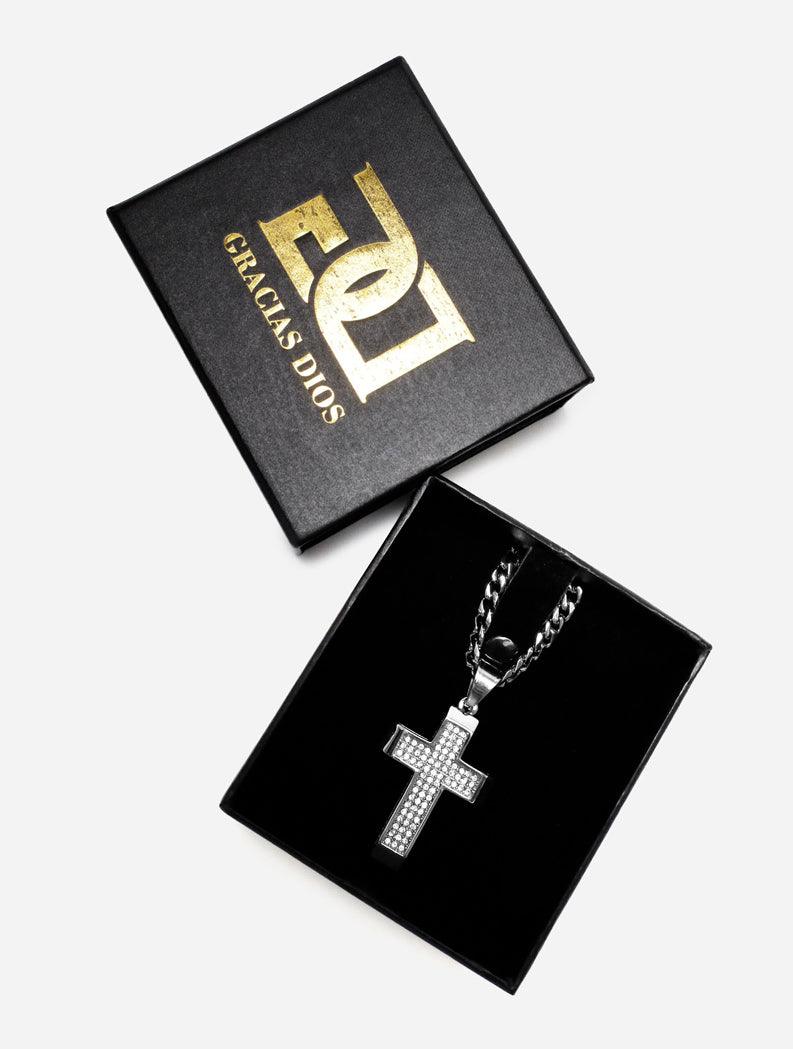 Gracias Dios GD Round Diamante Religious Cross Pendant - Challenger Streetwear