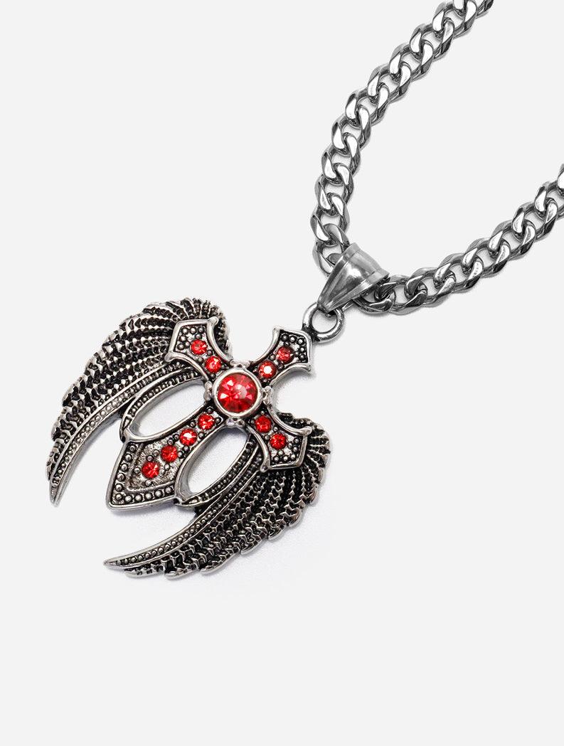 Gracias Dios GD Silver and Red Angel Cross Pendant - Challenger Streetwear