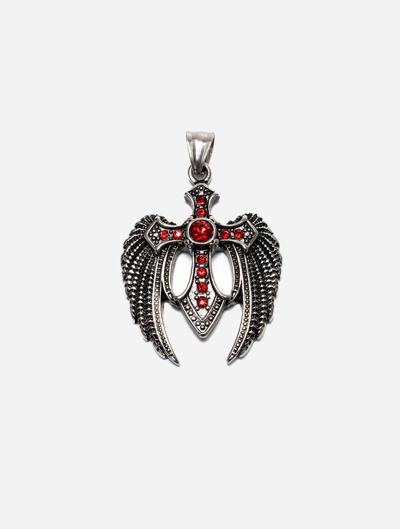 Gracias Dios GD Silver and Red Angel Cross Pendant - Challenger Streetwear