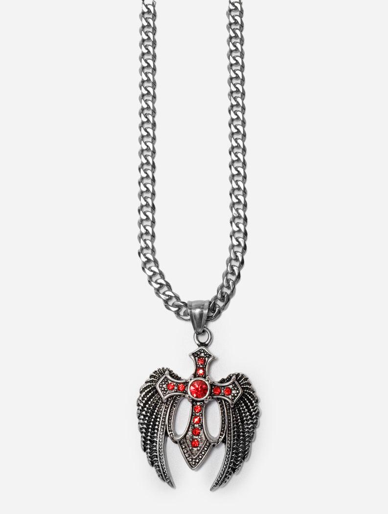 Gracias Dios GD Silver and Red Angel Cross Pendant - Challenger Streetwear