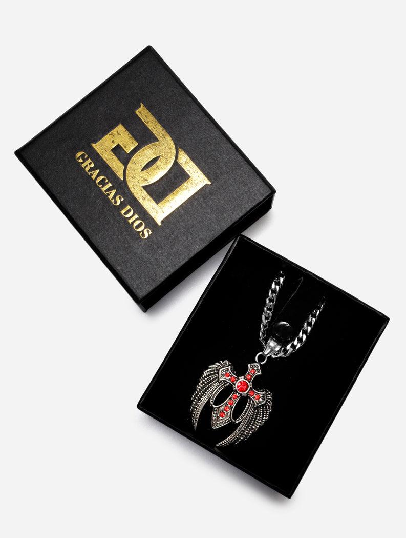 Gracias Dios GD Silver and Red Angel Cross Pendant - Challenger Streetwear