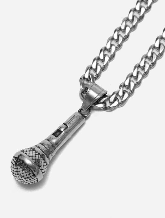 Gracias Dios GD Silver Microphone Pendant - Challenger Streetwear