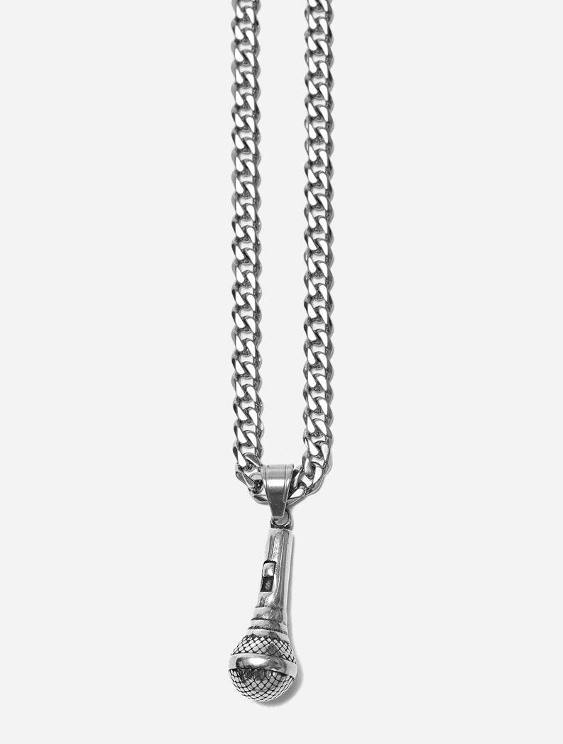 Gracias Dios GD Silver Microphone Pendant - Challenger Streetwear