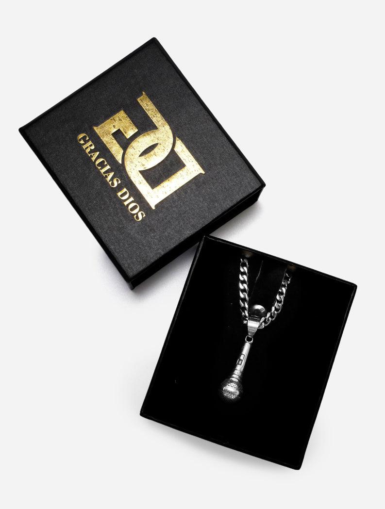 Gracias Dios GD Silver Microphone Pendant - Challenger Streetwear