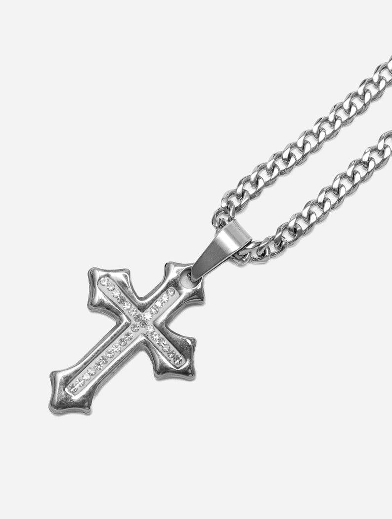 Gracias Dios GD Silver Two Tone Diamante Cross Pendant - Challenger Streetwear