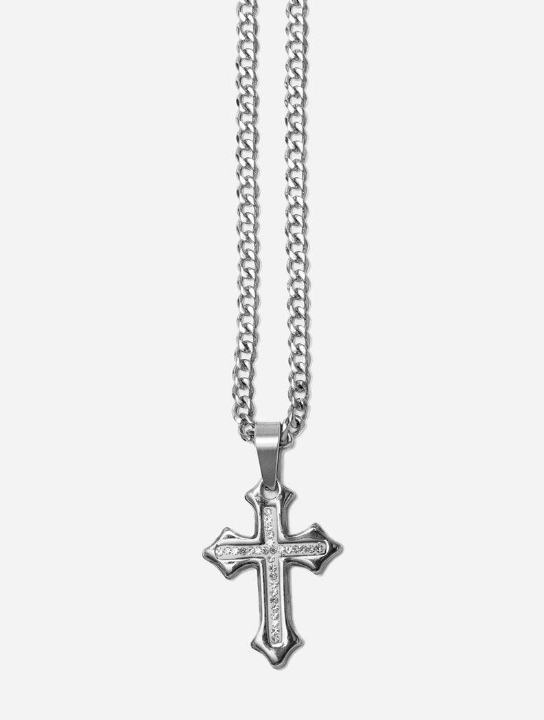 Gracias Dios GD Silver Two Tone Diamante Cross Pendant - Challenger Streetwear