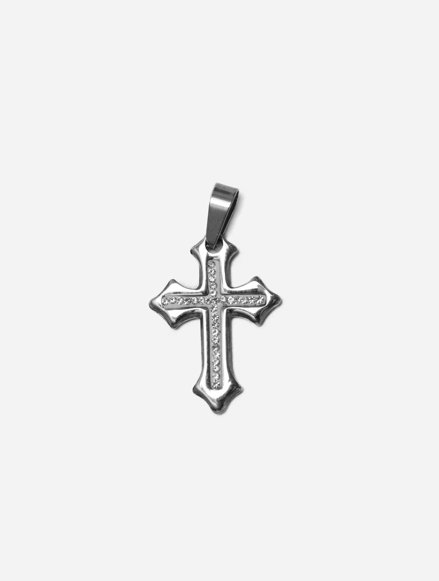 Gracias Dios GD Silver Two Tone Diamante Cross Pendant - Challenger Streetwear