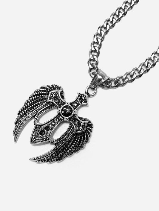 Gracias Dios GD Silver/Black Angel Cross Pendant - Challenger Streetwear