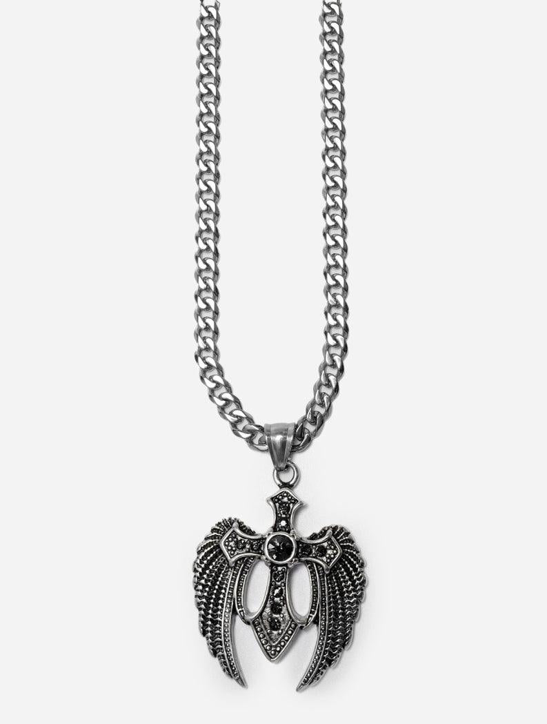 Gracias Dios GD Silver/Black Angel Cross Pendant - Challenger Streetwear