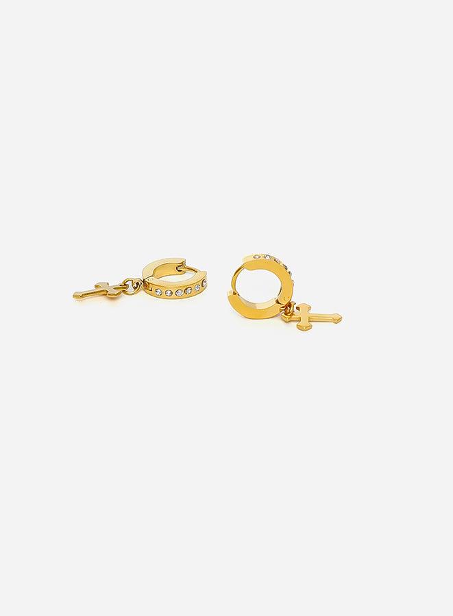 Gracias Dios GD Templar Knights Gold Cross Diamond Earrings - Challenger Streetwear