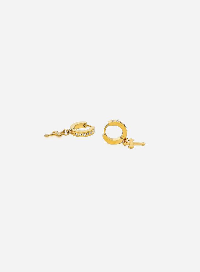 Gracias Dios GD Templar Knights Gold Cross Diamond Earrings - Challenger Streetwear