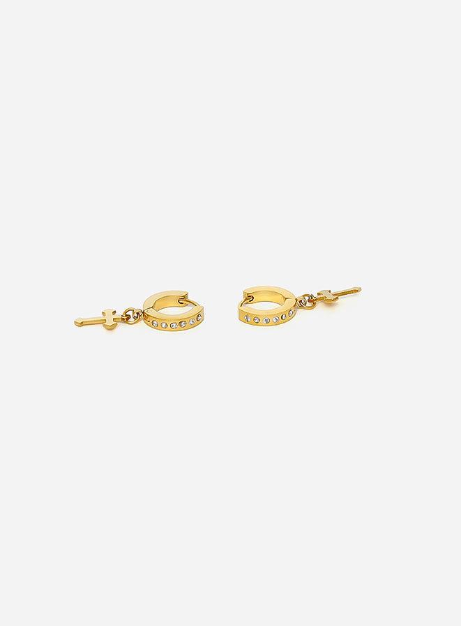 Gracias Dios GD Templar Knights Gold Cross Diamond Earrings - Challenger Streetwear