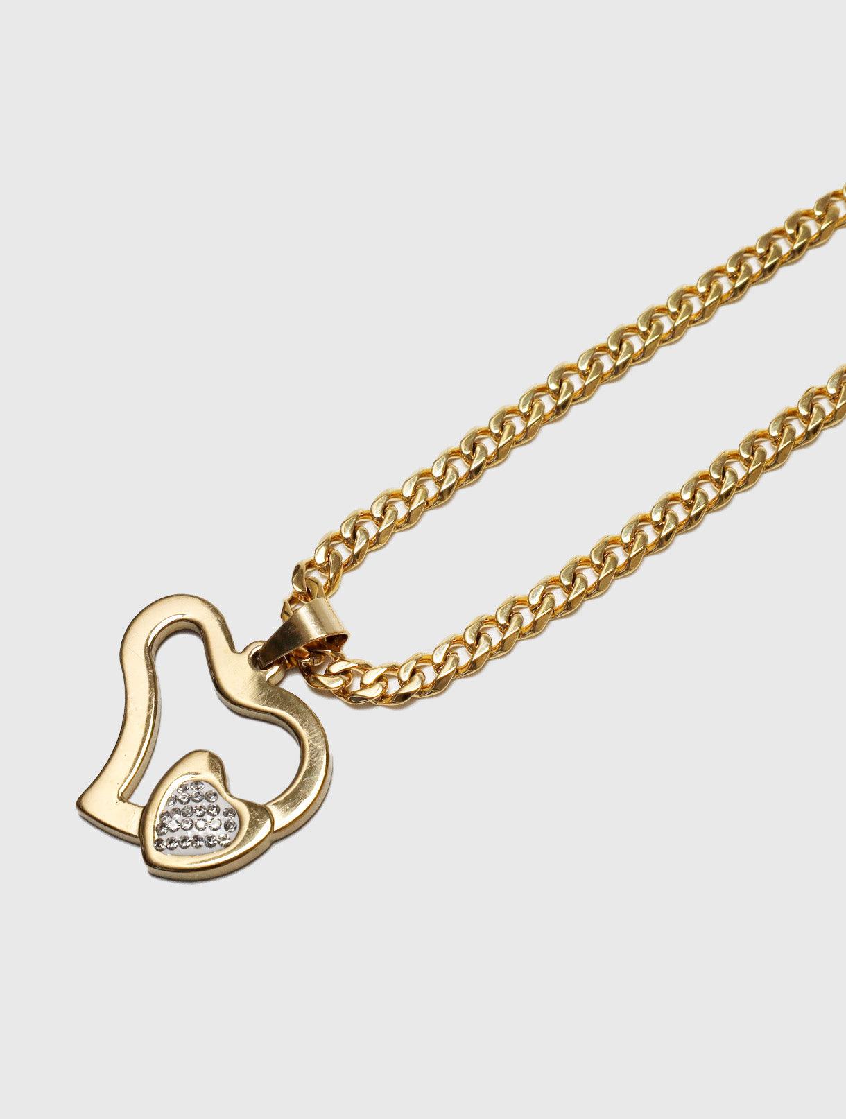 Gracias Dios GD Two Tone Gold Diamante Heart Shape Pendant - Challenger Streetwear