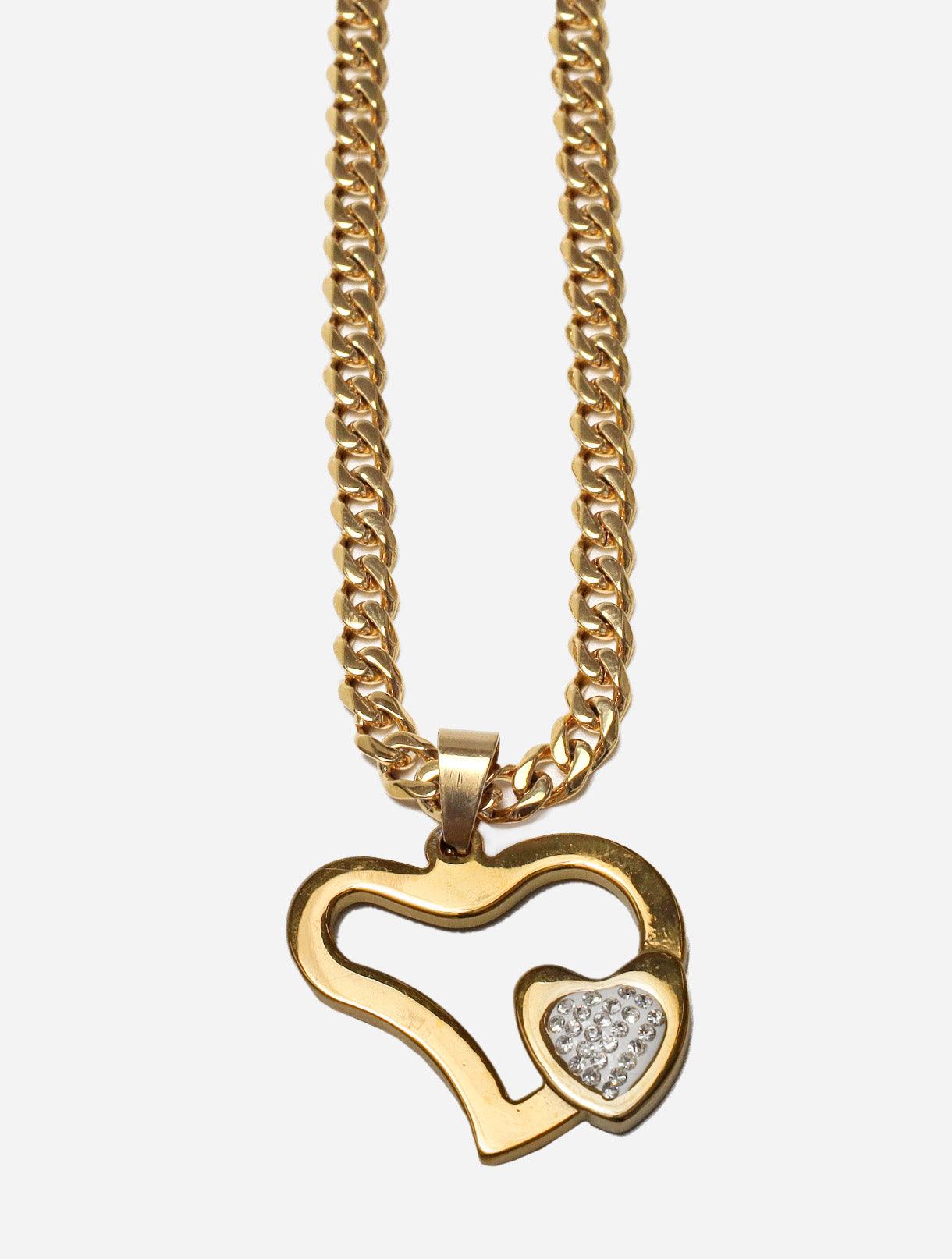 Gracias Dios GD Two Tone Gold Diamante Heart Shape Pendant - Challenger Streetwear