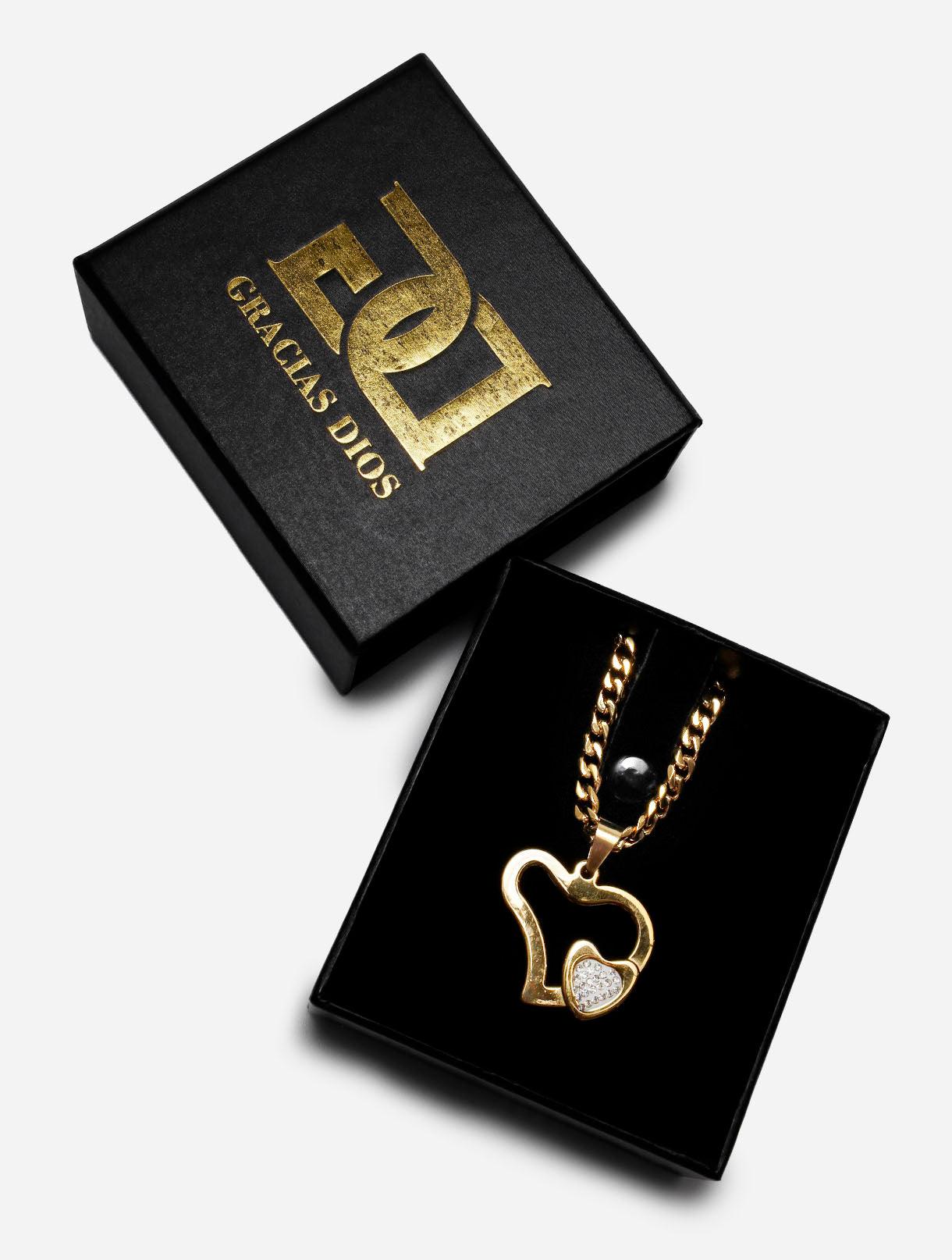 Gracias Dios GD Two Tone Gold Diamante Heart Shape Pendant - Challenger Streetwear