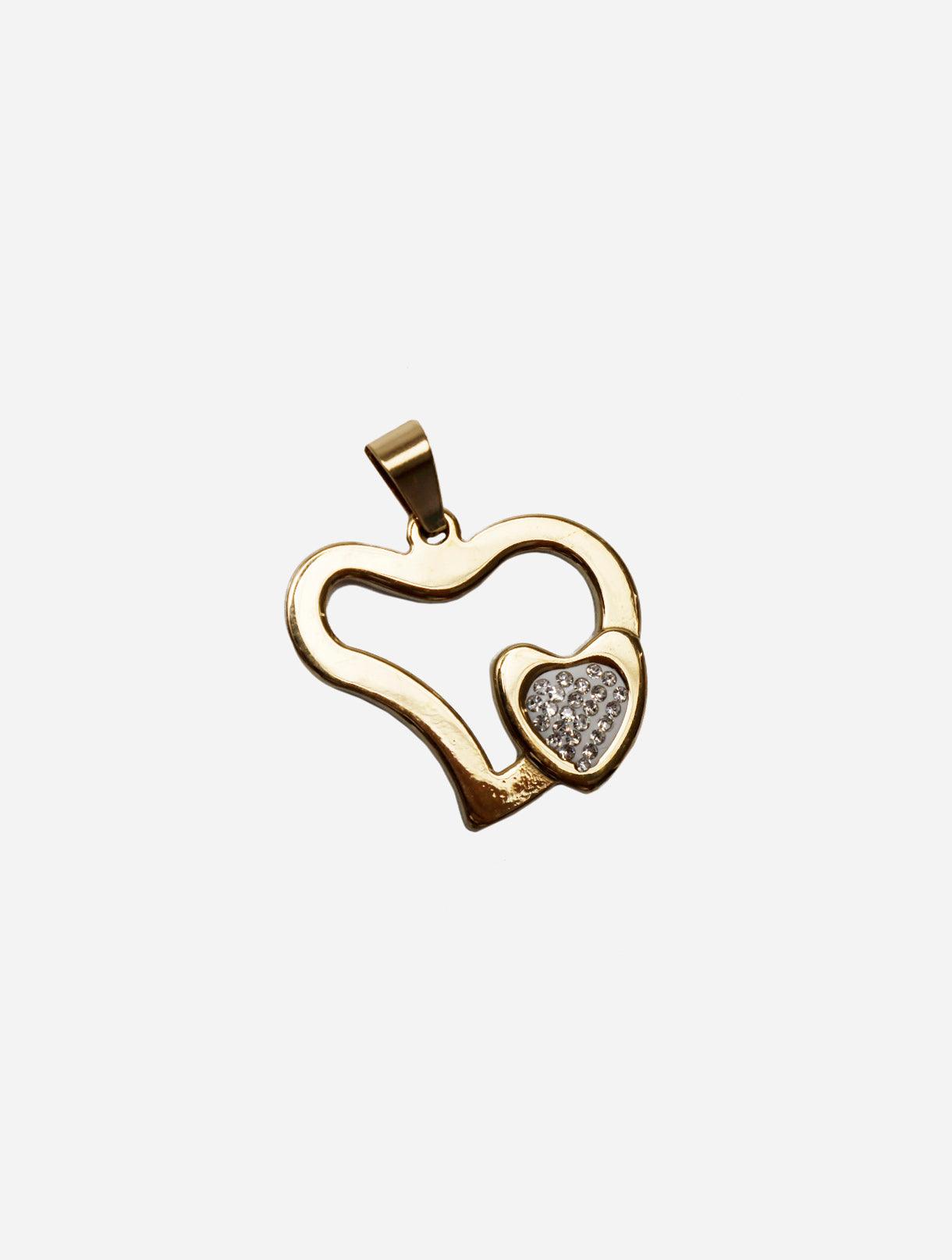 Gracias Dios GD Two Tone Gold Diamante Heart Shape Pendant - Challenger Streetwear