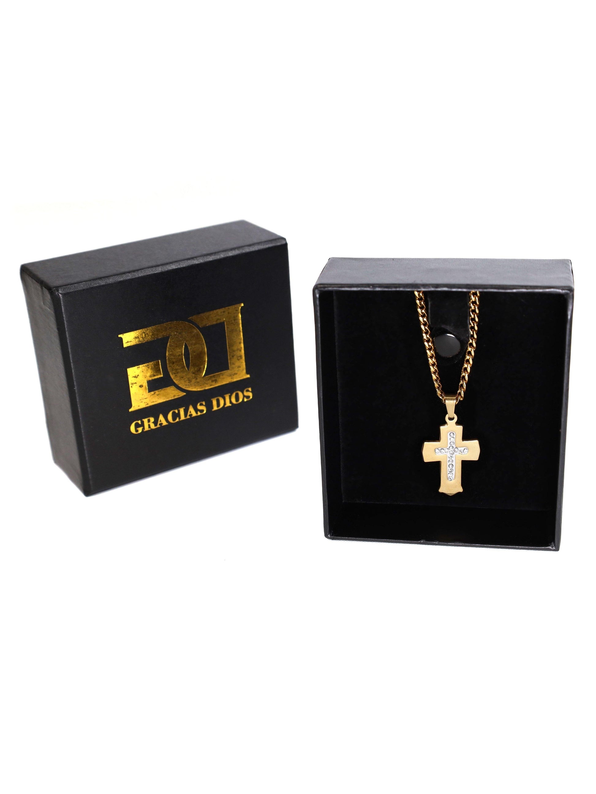 Gracias Dios Gold Cross Crucifix Pendant - Challenger Streetwear