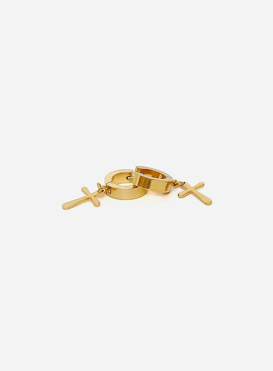 Gracias Dios Gracias Dios Cross Gold Hoop Egyptian Earrings - Challenger Streetwear