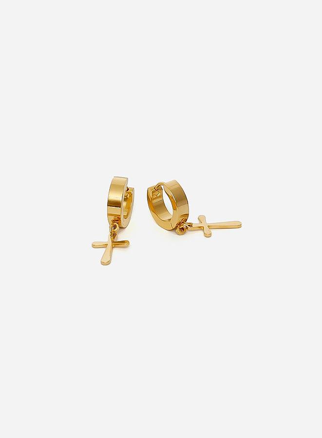 Gracias Dios Gracias Dios Cross Gold Hoop Egyptian Earrings - Challenger Streetwear