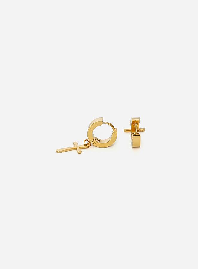 Gracias Dios Gracias Dios Cross Gold Hoop Egyptian Earrings - Challenger Streetwear