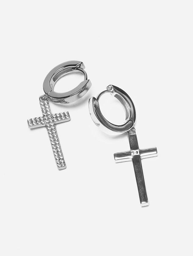 Gracias Dios Hanging Cross Dangle Hoop Earring - Challenger Streetwear