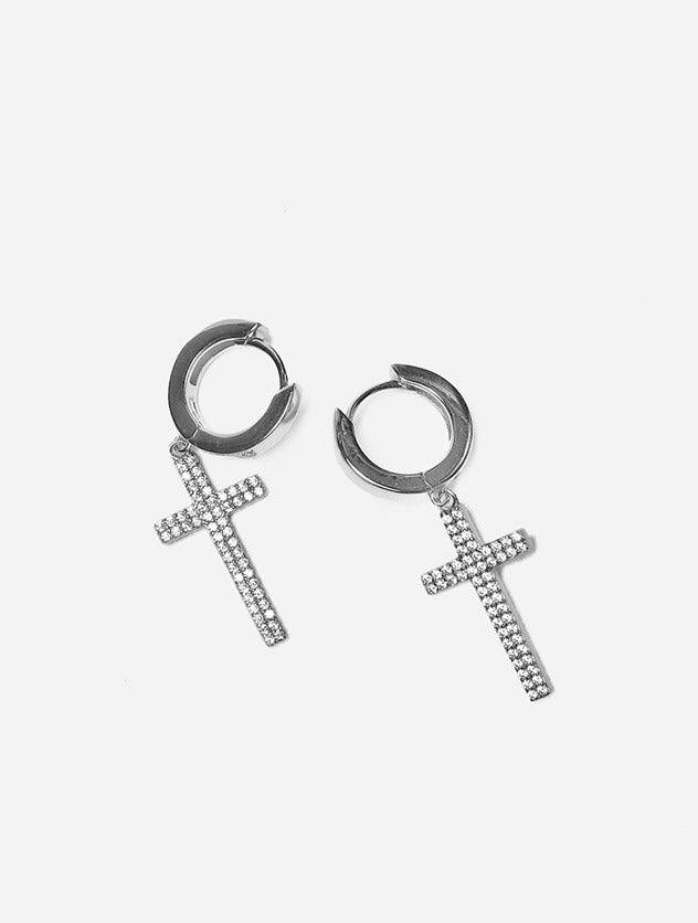 Gracias Dios Hanging Cross Dangle Hoop Earring - Challenger Streetwear