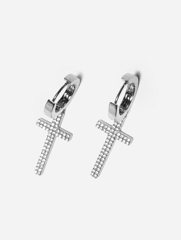 Gracias Dios Hanging Cross Dangle Hoop Earring - Challenger Streetwear