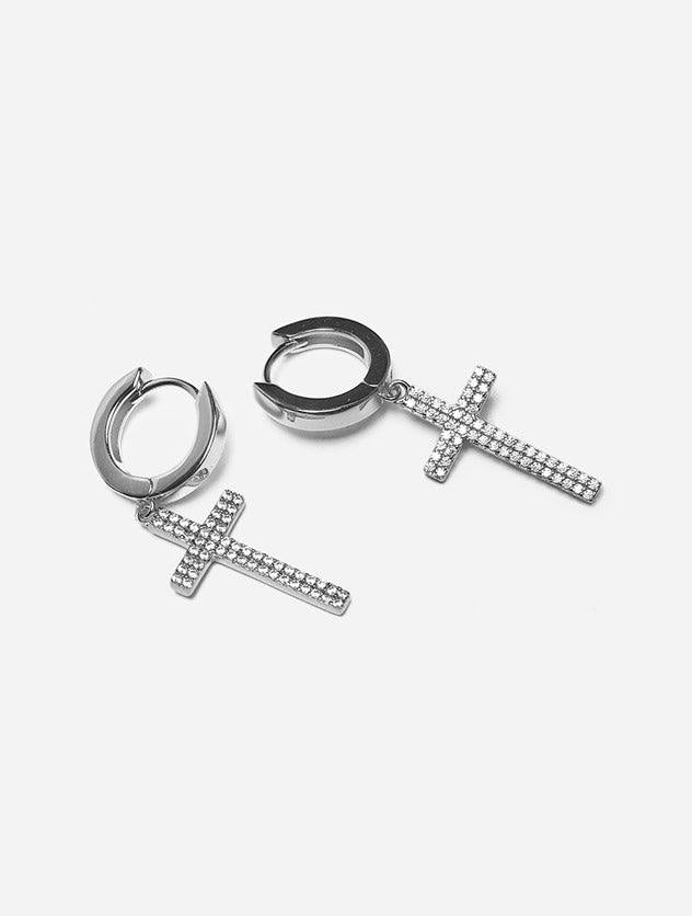 Gracias Dios Hanging Cross Dangle Hoop Earring - Challenger Streetwear