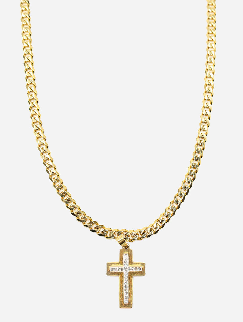 Gracias Dios Iced Gold Cross Pendant - Challenger Streetwear