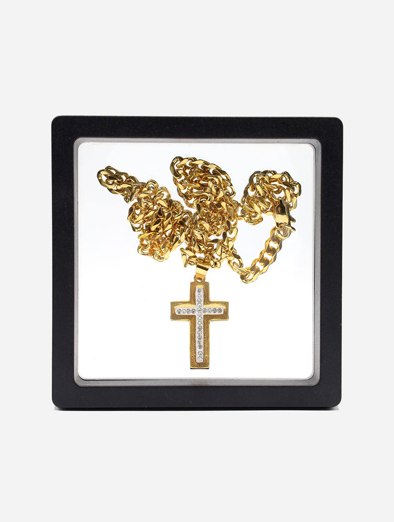 Gracias Dios Iced Gold Cross Pendant - Challenger Streetwear