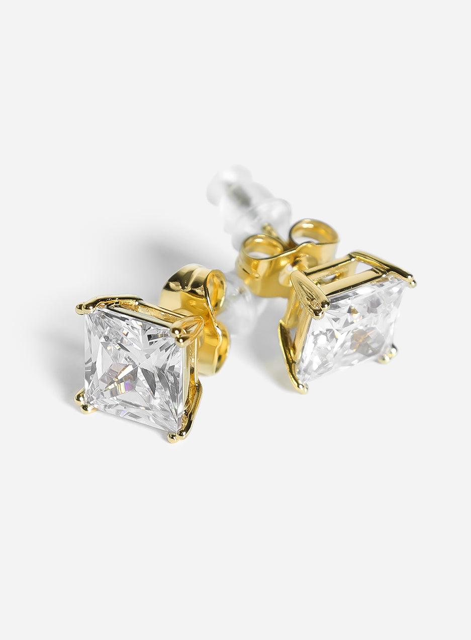 Gracias Dios Square Basket Set Solitaire Stud Earring - Iced Gold - Challenger Streetwear