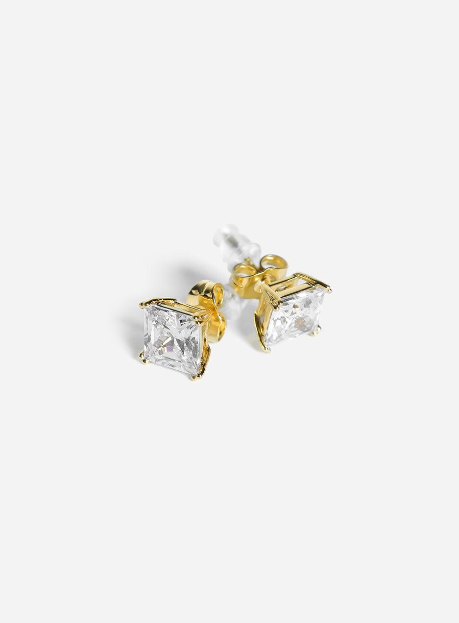 Gracias Dios Square Basket Set Solitaire Stud Earring - Iced Gold - Challenger Streetwear