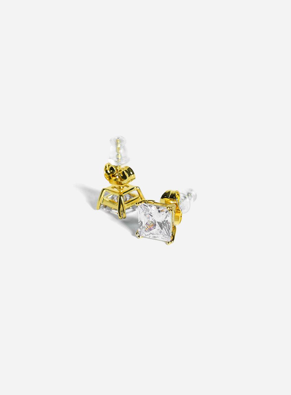 Gracias Dios Square Basket Set Solitaire Stud Earring - Iced Gold - Challenger Streetwear